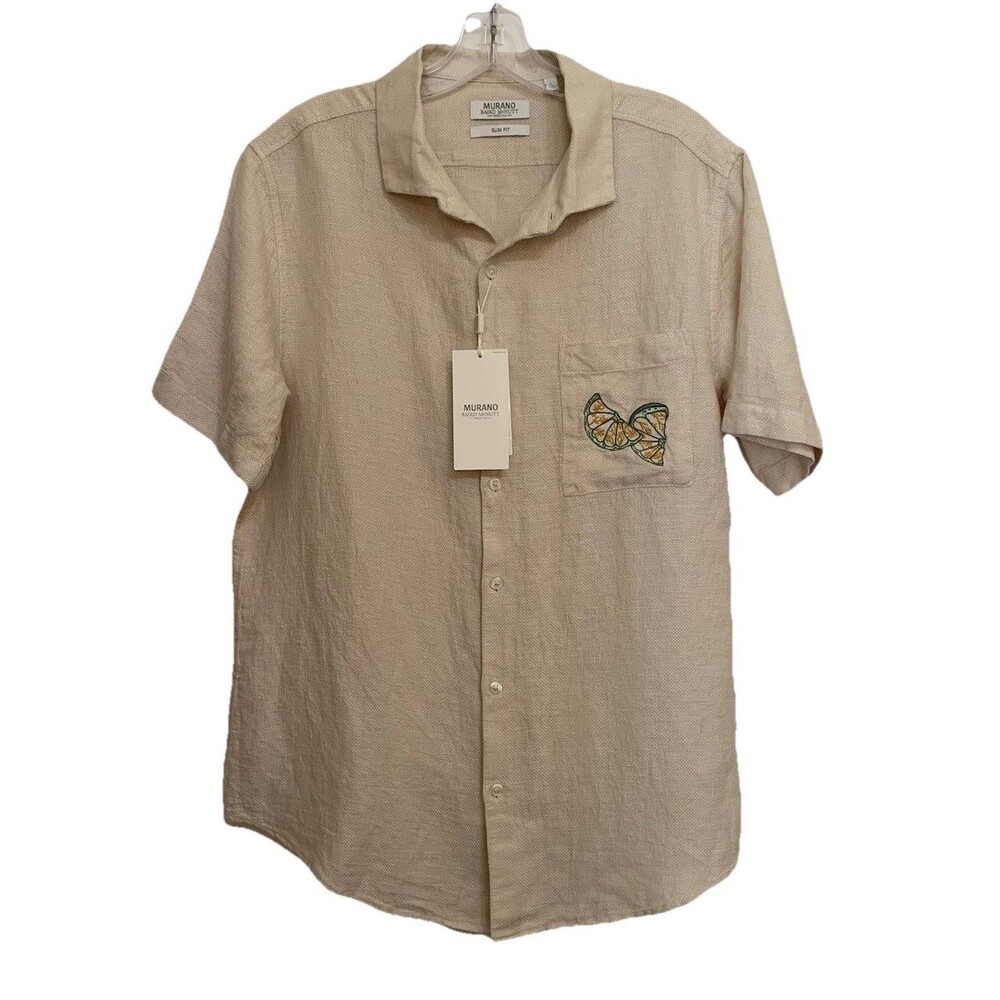 Murano Baird McNutt Mens Size Large Shirt Linen Cotton Short Sleeve Button New